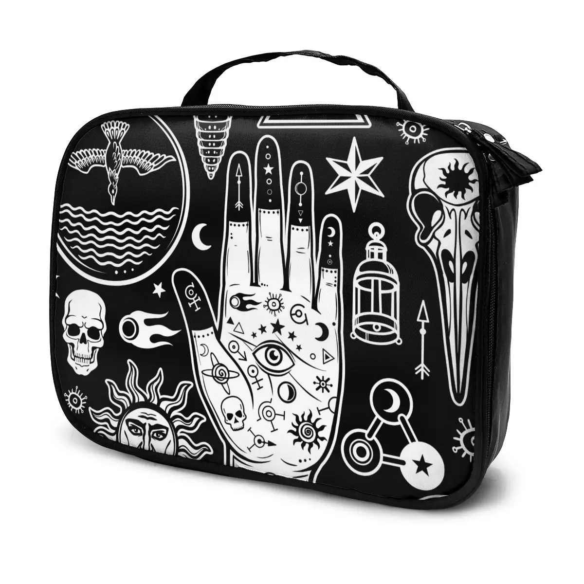 

Женская сумка для макияжа, тату, человеческие руки, Алхимические символы, мистицизм, оккультизм, дорожный инструмент для ногтей, косметичка,...