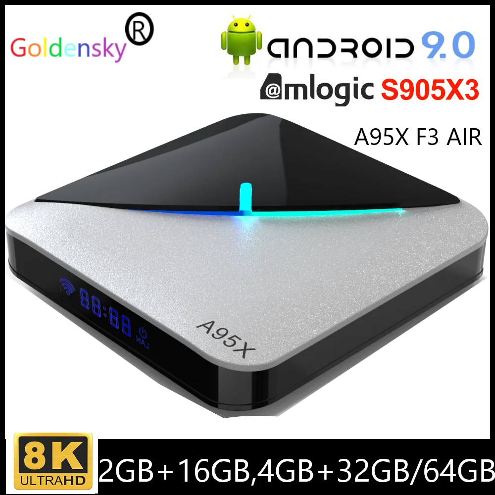 

Goldensky RGB Light Android 9.0 TV BOX Amlogic S905X3 A95X F3 Air Max 4GB RAM 64GB ROM TV Box Smart 8K Media Player Dual Wifi