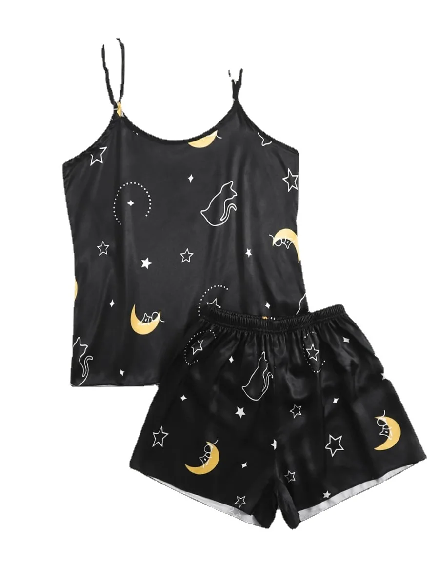 

Women's pajamas emulation silk condole belt suit female leisure wear two-piece outfit