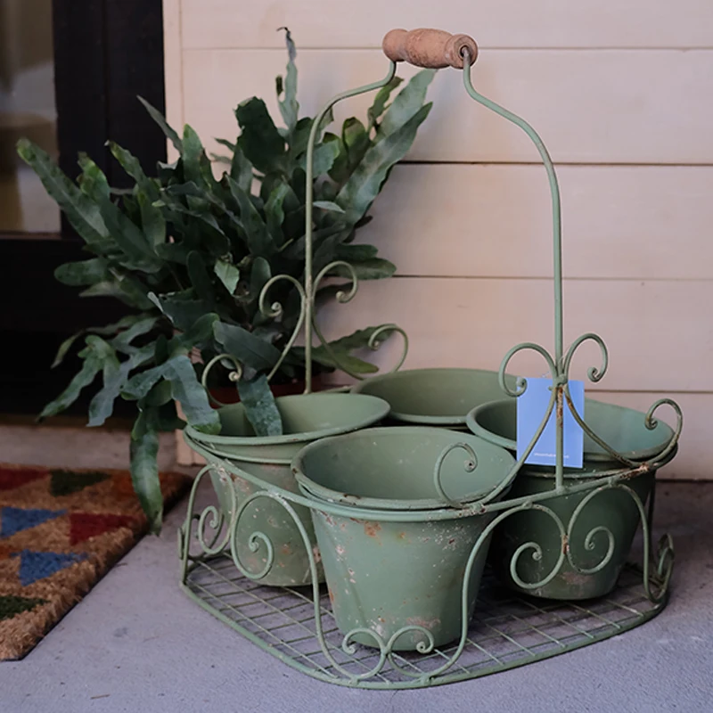 beautiful rustic green metal iron vintage flower pots