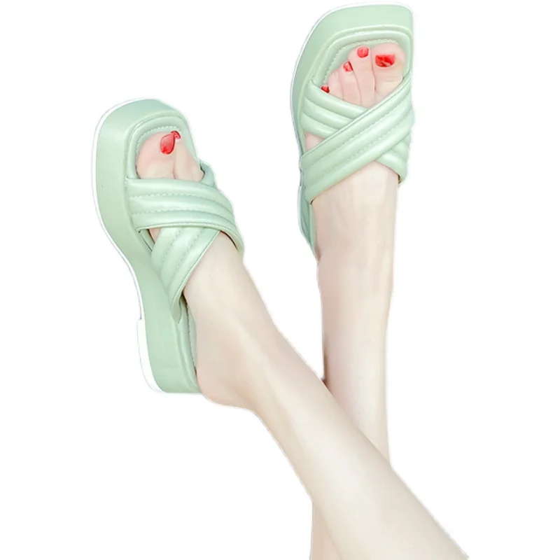 

Slippers Casual Loafers Summer Women's Shoes Slides Pantofle Low Platform Luxury Soft 2021 Flat PU Fashion Basic Leisure Rubber