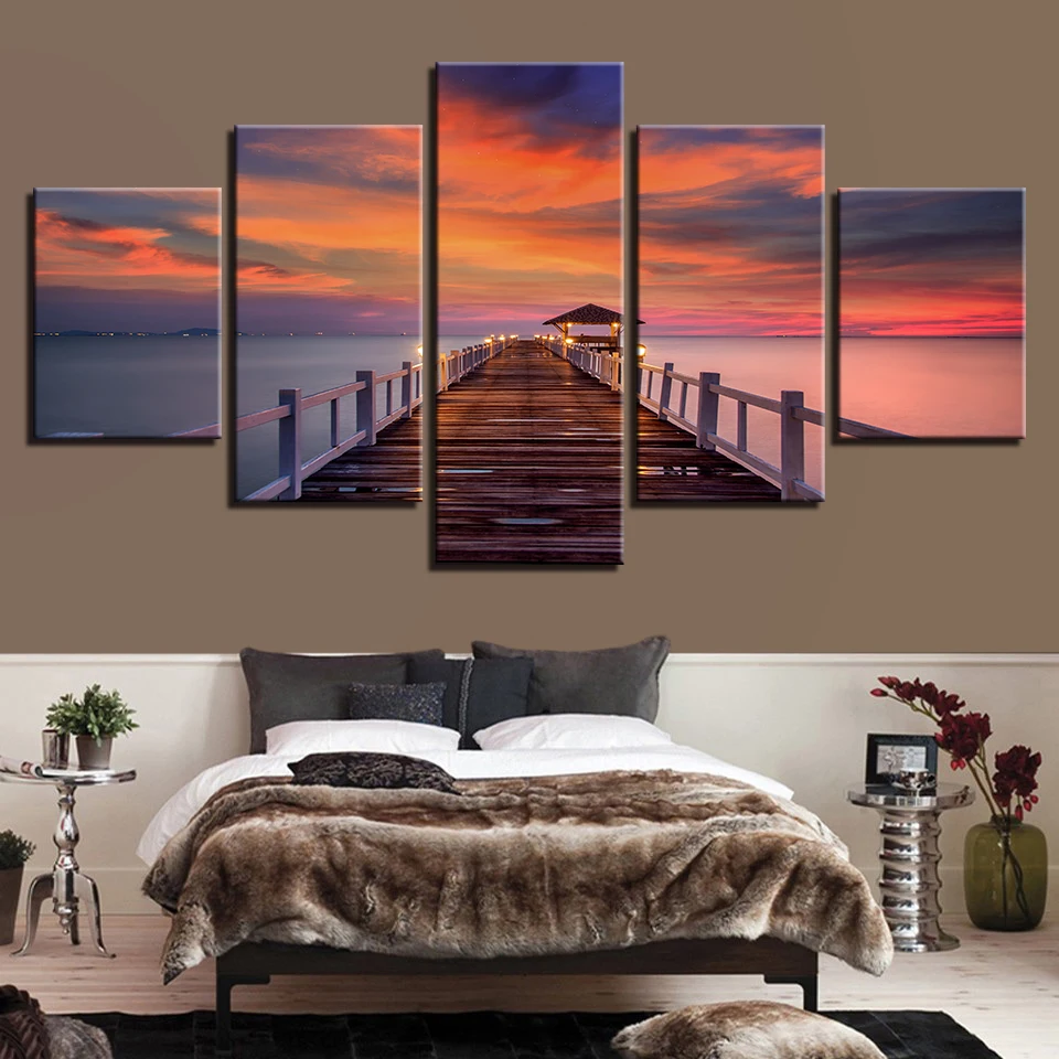 

Landscape Sky Cloud Star Mountain River Hot Air Balloon 5 Piece Wall Pictures For Living Room Color Painting Art Home Decor