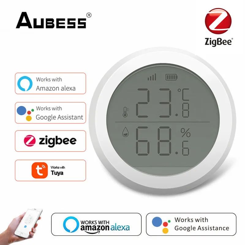 

Умный контроллер температуры Aubess Tuya Zigbee, измеритель влажности и влажности, комнатный гигрометр, термометр с ЖК-дисплеем для умного дома