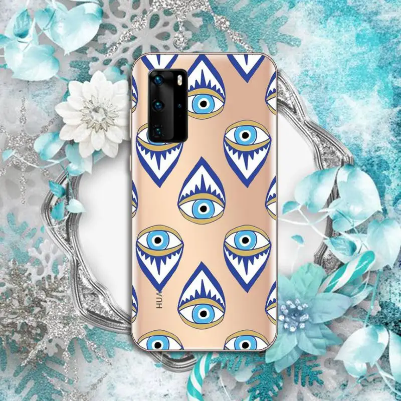 

Lucky Eye Blue Evil Eye Print Phone Case Transparent for Huawei P honor 8 10i 20 30 40 smart 2019