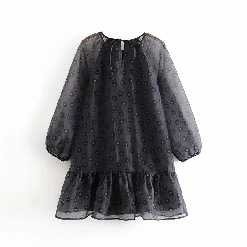 Dave &amp Di весна 2020 английское винтажное платье из органзы в горошек свободные