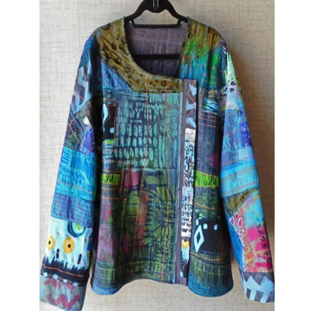 Женские свободные повседневные топы S ~ 5XL с круглым вырезом туника в этническом