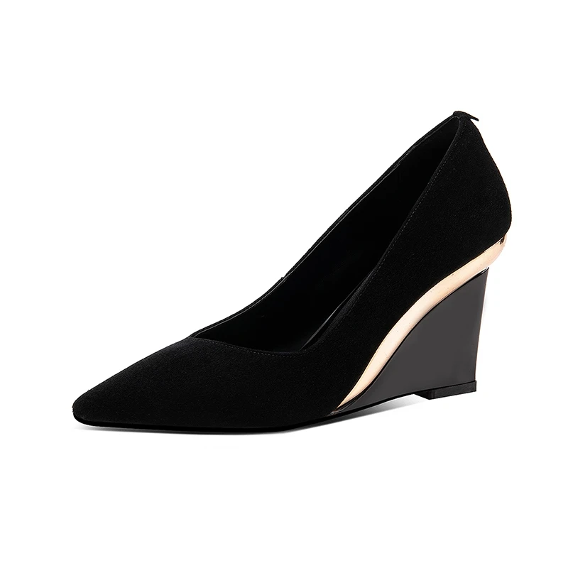 

2021 Spring Fashion pointed Toe Platform Wedges Heel Sexy comfortable Kid Suede Woman Pumps Nightclub Shoes Super High (9cm-up)