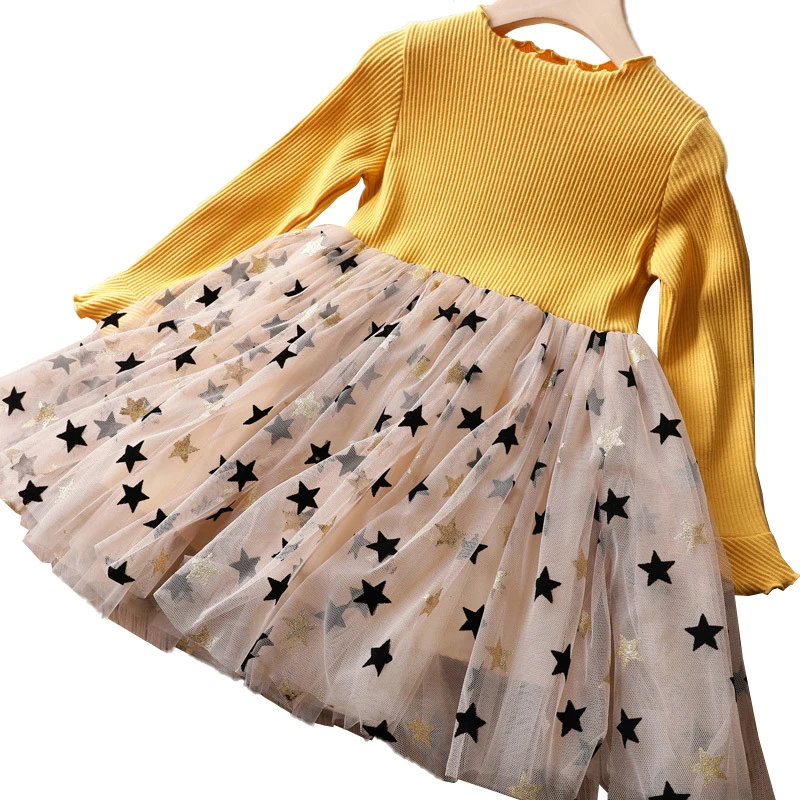 

Star Net Yarn Princess Dress Toddler Girl Clothes Kids Dress Korean Baby Clothes 2-7 Year Old Baby Girl Clothes Summer Dress