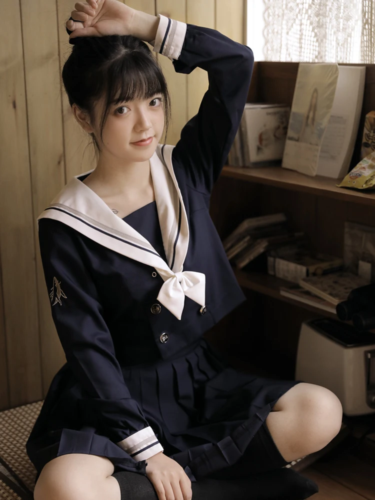 Православная голубого Кита вышитые JK Форма юбка колледж плиссированная