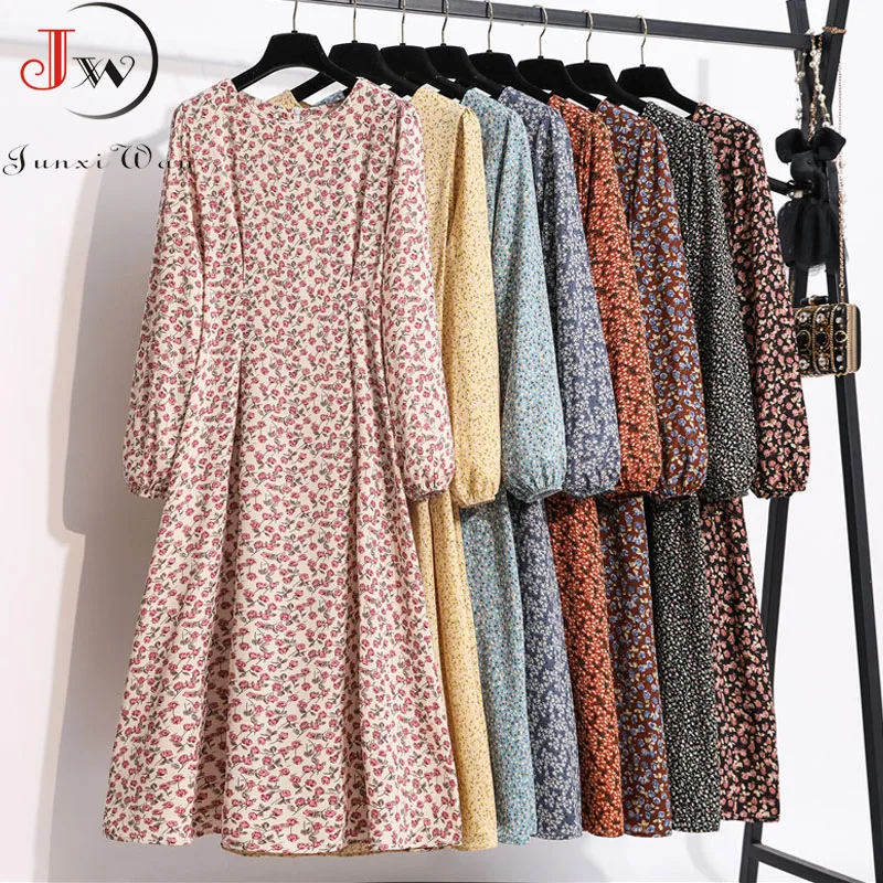 Осень-зима женское платье 2022 в винтажном стиле с рукавами &quotфонарик Цветочный