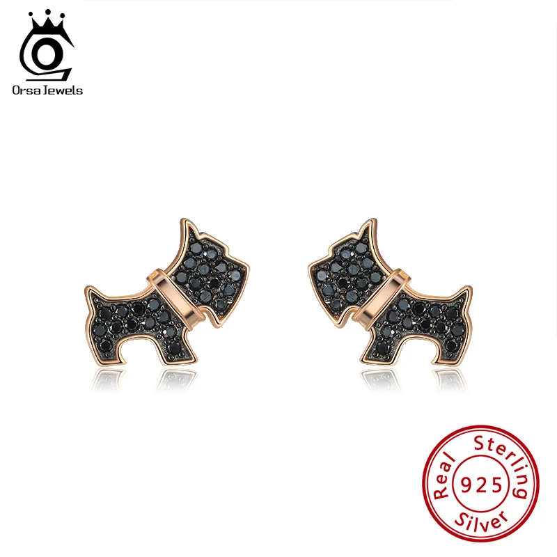 

ORSA JEWELS Pure Sterling 925 Silver Stud Earring AAAA Zirconia 12MM Lovely Puppy Shape Earrings Ornaments For Women EQE26