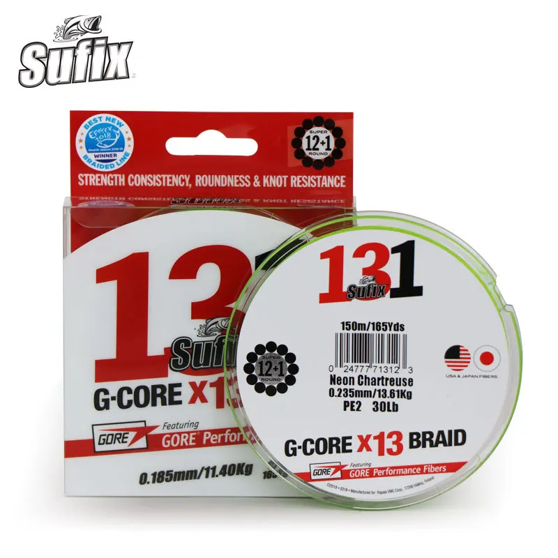 Рыболовная Леска Sufix BRAIDED131G GORE 150 м PE 13 нитей 14 100LB плетеная леска 2019|Рыболовные