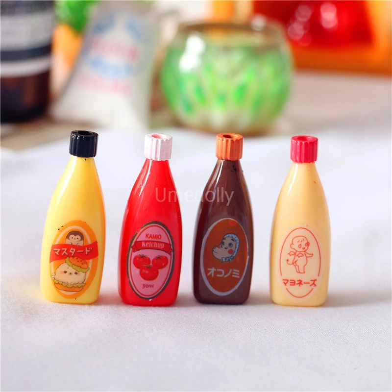

4 pcs 1 / 6 scale Mini Doll House salad & amp; chocolate and ketchup bottles provide kitchen food for doll accessories