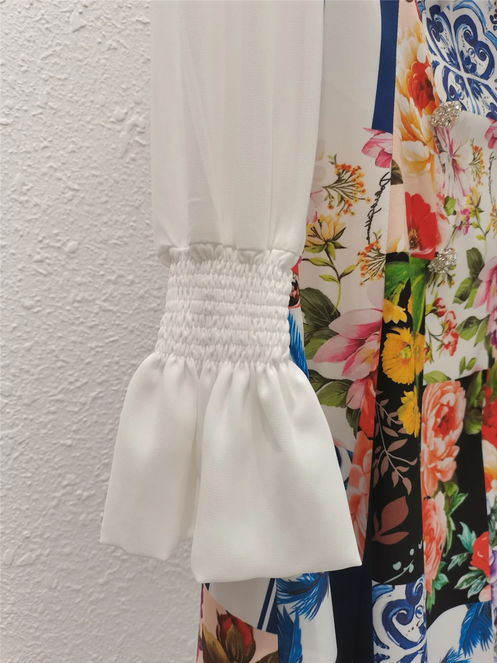 

Spring Runway Fashion Dresses Women's Casual Bow Collar Blue Porcelian Print Noble Festa Vestidos