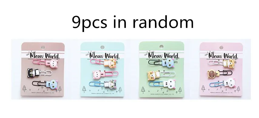 9pcs in random Новинка 9 шт./партия Kawaii в винтажном стиле с помадой парфюм Кот металлический силиконовый бумажный зажим декоративные закладки подарок школьные офисные канцелярские принадлежности - Цвет: 9pcs in random