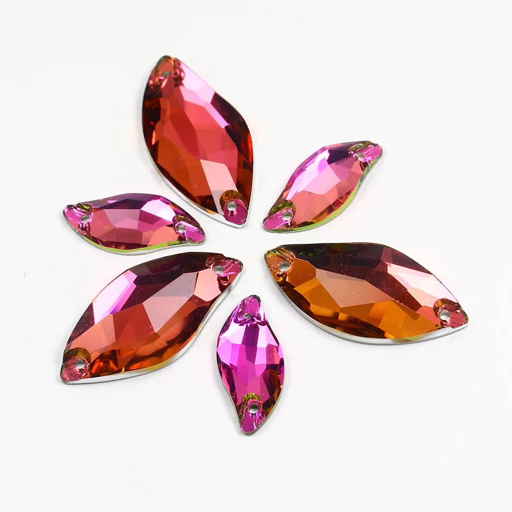 Стразы из стекла в форме листа K5 для шитья с плоской задней поверхностью