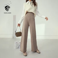 fansilanen wide leg casual knitted pants capri women elastic wool loose autumn winter trousers female pleated vintage pants