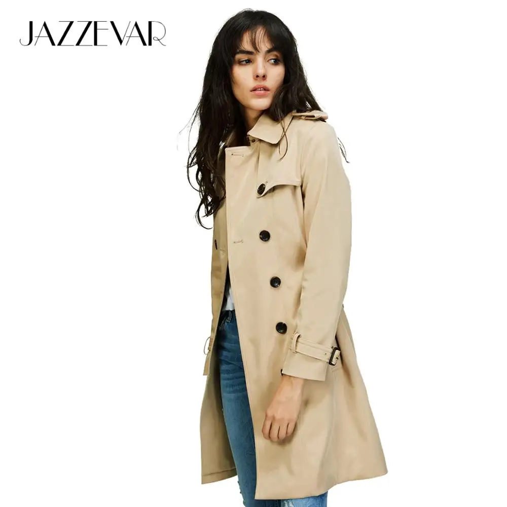 

JAZZEVAR 2021 Autumn New High Fashion Brand Woman Classic Double Breasted Trench Coat Waterproof Raincoat Business Outerwear