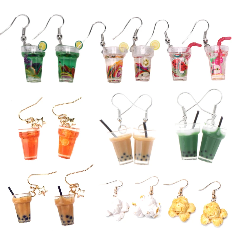 Милые фрукты молоко чай напиток подвеска-бутылка смола модные серьги