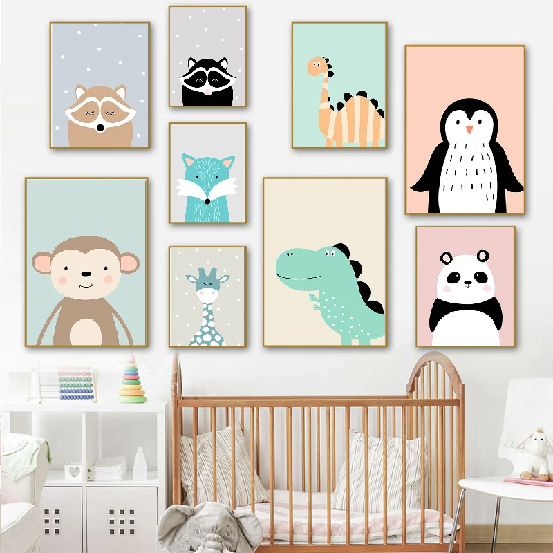 Постер в скандинавском стиле милые Мультяшные животные пингвин обезьяна детский