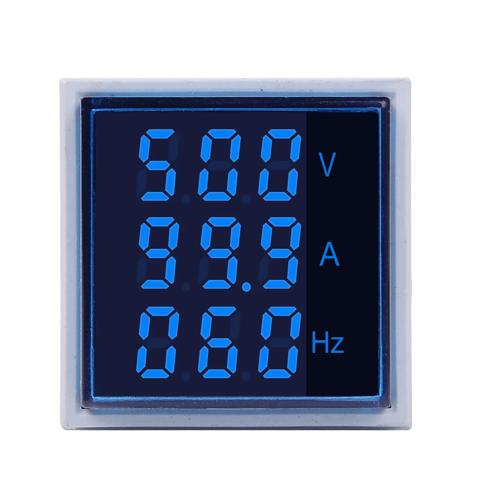 Blue Квадратный светодиодный цифровой вольтметр Амперметр Герц метр AC20-500V сигнальные огни напряжение, Частота тока комбо индикатор тестер - Цвет: Blue