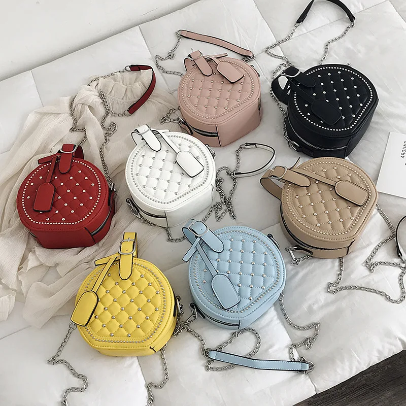 

Ladies handbag new designer diamond rivet small round bag fashion European style shoulder bag luxury brand girl messenger bag
