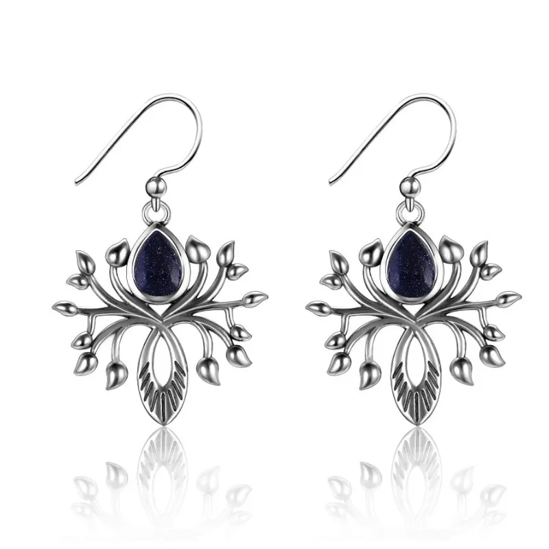 

Creative Design 925 Sterling Silver Earring Water Drop Blue Sandstone Pendant Earrings Vintage Jewelry for Women Gift