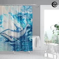 new watercolour whale bathroom bathtub curtain polyester marine life waterproof shower curtain liner kids