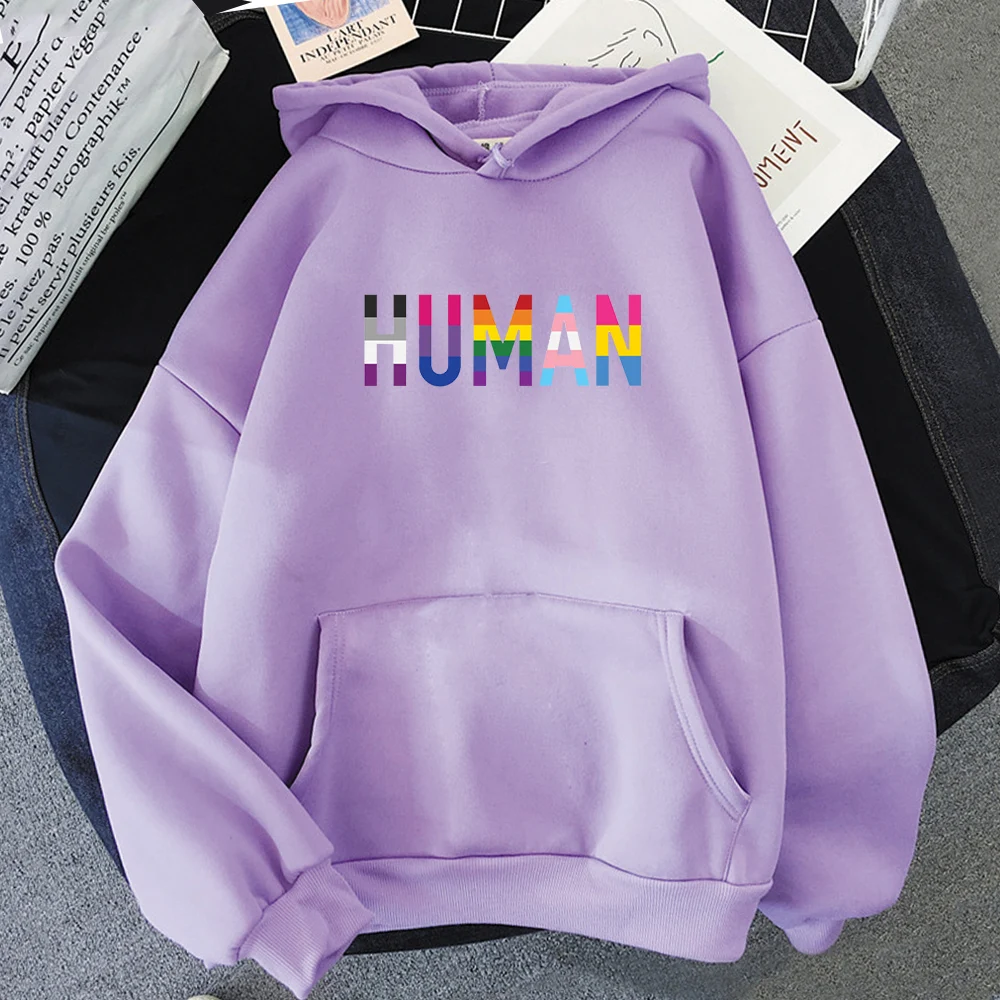 

Rainbow Human Various Queer Flags LGBT Hoodie Women Men Breathable Long Sleeve Harajuku Streetwear Swearshirt Plus Size White