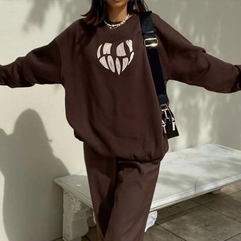 

American Retro Print Sweatshirt 2021 Fashion Oversized Aesthetic Crew Neck Pullovers Autumn High Street Designer Loose Hoodie