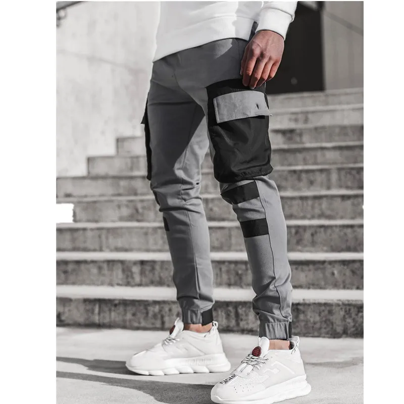 

New Men's Side Pockets Cargo Harem Pants Ribbons Black Hip Hop Casual Male Joggers Trousers Fashion Casual Streetwear Pants