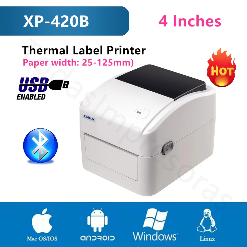 

Xprinter 4-дюймовый Термопринтер для печати этикеток XP-420B Регулируемая ширина 25-115 мм принтер штрих-кода QR код ePacket экспресс-накладная