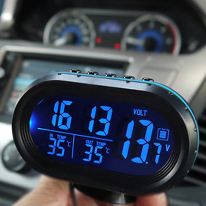 

Car Thermometer Digital Clock Automobile Clock LED Lighted Auto Dual Temperature Gauge Voltmeter Voltage Tester Luminous Clock