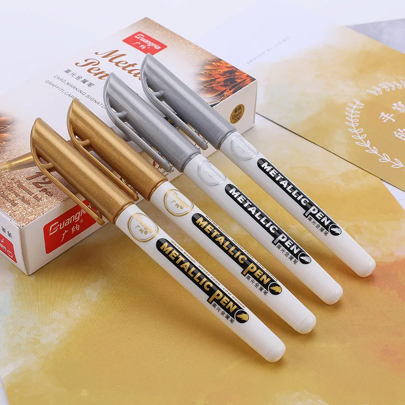 

6Pcs Gold Silver Epoxy Resin Drawing Pen Gold Leafing Point Pen Marker Acrylic Paint Highlights Metallic Permanent Marker