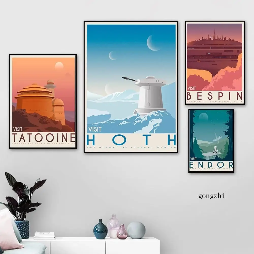 

Tatooine Endor Hoth Bespin Travel Landscape Vintage Posters Movie Canvas Painting and Prints Wall Art Picture Bedroom Home Decor