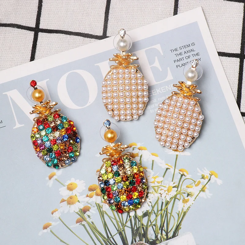 Cute Colorful White Pearl Pineapple Earrings for Women Girl Fruit Design High Quality Ear Jewelry Summer Fashion Gift | Украшения и