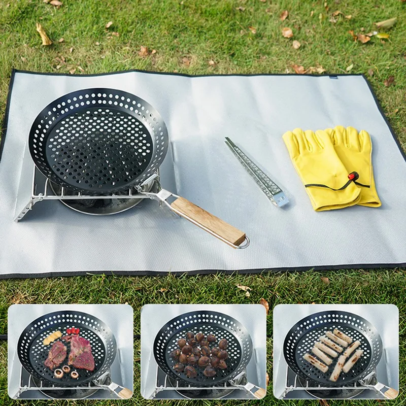 

1Pc Outdoor Camping Foldable Round Frying Pan Picnic BBQ Heat Resistant Steak Grilled Skillet