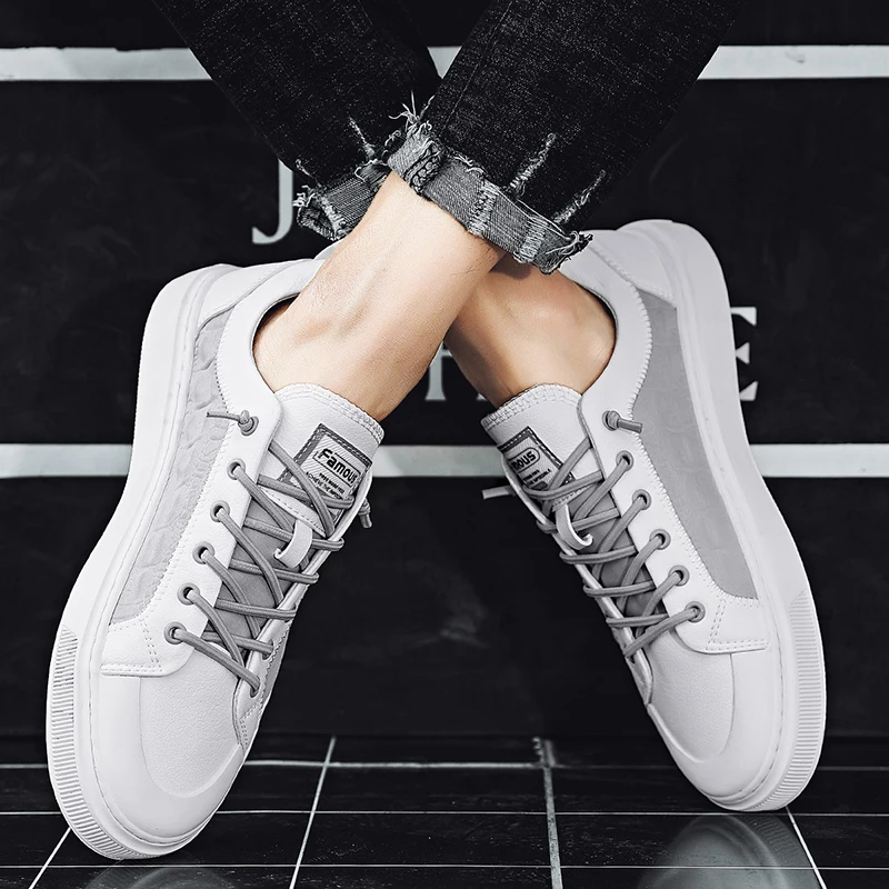 

2021 Spring Breathable White All-match Men Sneakers Lace-Up Lightweight Flat Fashion White Shoes Casual Man Footwear Sneakers