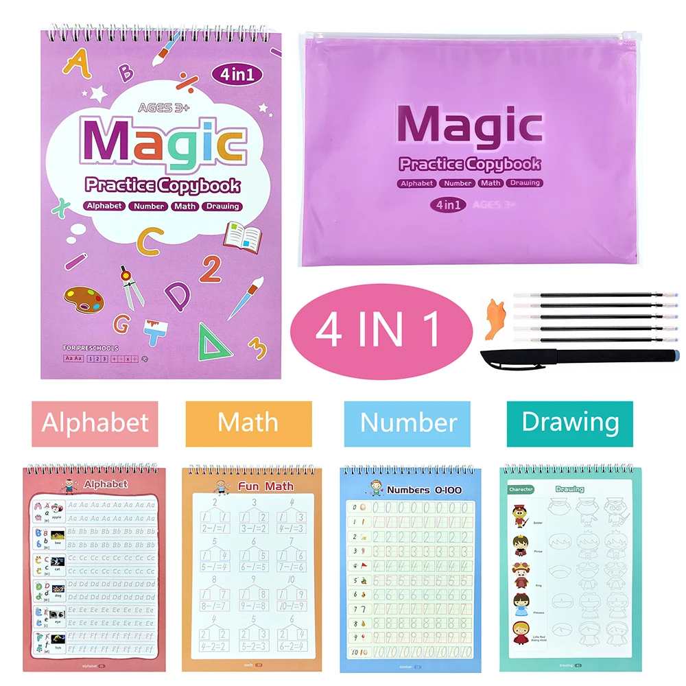 

KAFLEY4in1 Magic Writing Paste Magic Calligraphy Handwriting Copybook Set Writing Board Tracing Book for Kid Calligraphic Letter