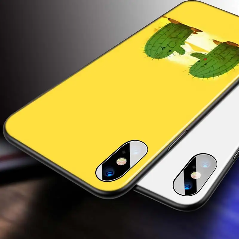 

For iPhone 12 11 Pro Max mini Bright Black Case Cute Cactus Flower for iPhone Max XR X 8 7 6 Plus 5S SE Phone Case
