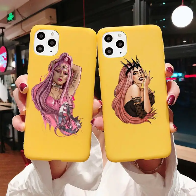 

cartoon lady gaga chromatica Phone Case Candy Color Yellow for iPhone 11 12 pro XS MAX 8 7 6 6S Plus X 5S SE 2020 XR