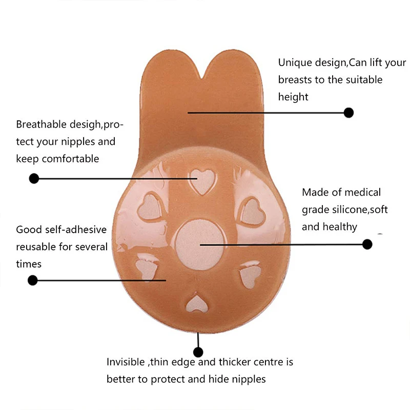 

Push Up Bra Rabbit Strapless Adhesive Bra Sticker Self Adhesive Nipple Cover Reusable Breast Pasties Silicone Invisible Lingerie