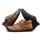 AQ43 кожаная мужская повседневная обувь удобная модная прогулочная обувь в британском стиле Мужская мягкая обувь на плоской подошве Большие размеры