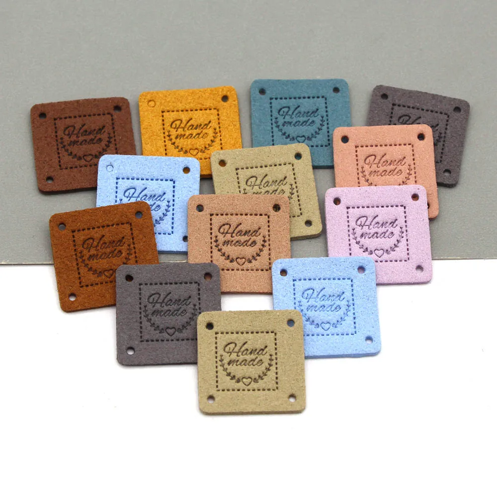 Handmade Tags Square Heart Leather Labels Hand Made for Hats Knitted Sewing Accessories Gift Decor 20pcs | Дом и сад