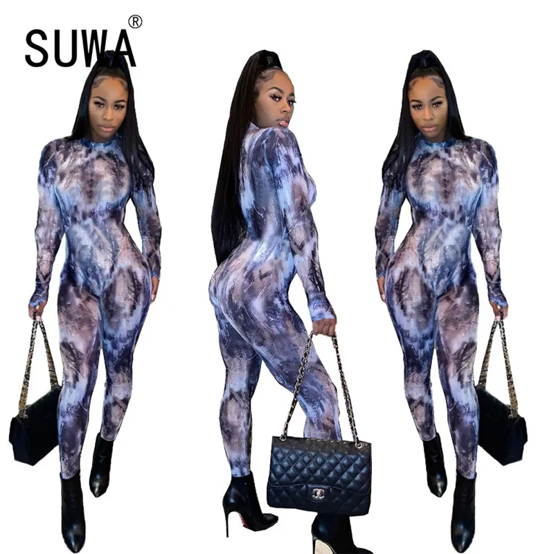 Женский Облегающий комбинезон с принтом и круглым вырезом сексуальная клубная