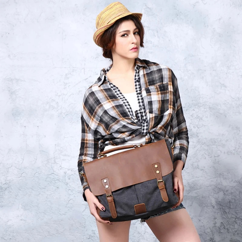 Холщовый портфель для мужчин дорожный мессенджер на ремне большая Повседневная