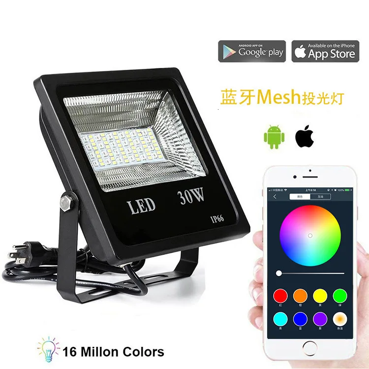 

4pcs/lot LED Flood Light RGBW 30W 220V APP Remote Control Bluetooth Smart High-power Outdoor Advertisement Project Lamp