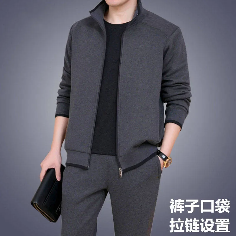 

DJ70 Spring and autumn and winter men's casual suit two piece sweater suit casual father's suit