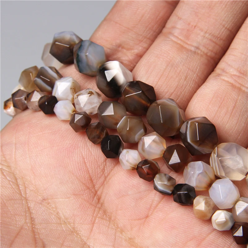 

6 8 10MM 100% Natural Diamonds Faceted Botswana Agates Stone Loose Spacer Beads DIY Bracelet Necklace Charms for Jewelry Making