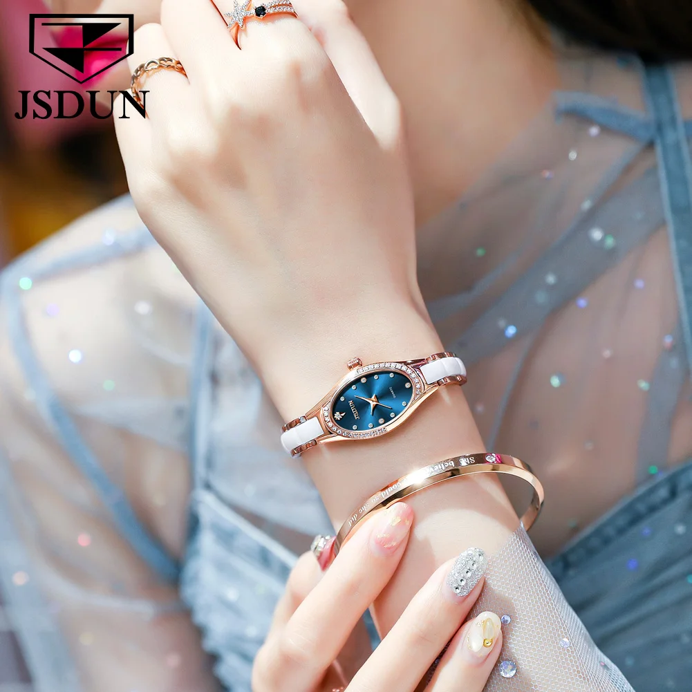 JSDUN 2021 Fashion And Elegant Ladies Stainless Steel Watch Ladies Ceramic Shiny Diamond Mini Watch Orologio da donna 8842 enlarge